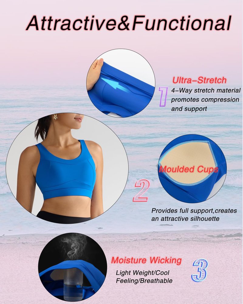 RUNNING GIRL High Impact Sports Bras for Women,Racerback Running Bra Workout Crop Tank Tops Longline Sports Bra Push up(WX2667 Cerulean Blue L)