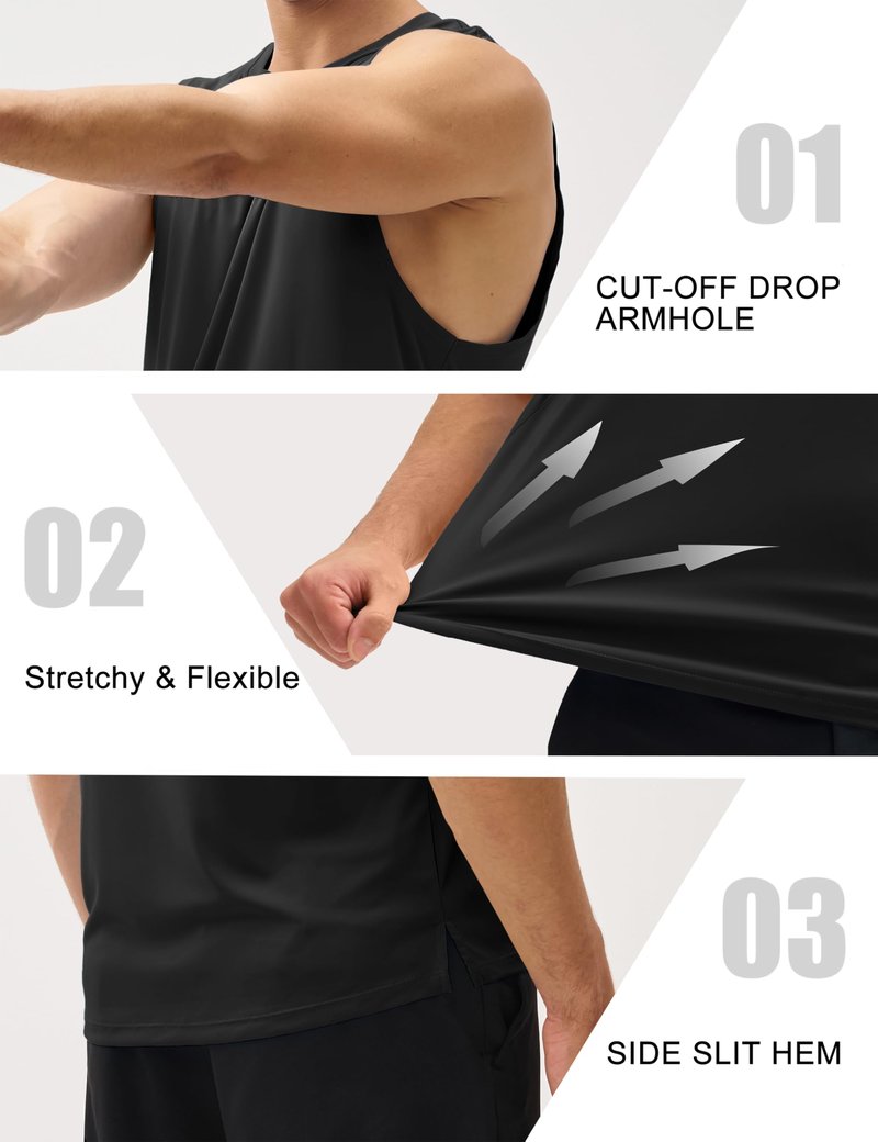 MAGCOMSEN Tank Tops for Men Dry Fit Active Muscle Tank Top Sleeveless Running Shirts Swim Beach Black L