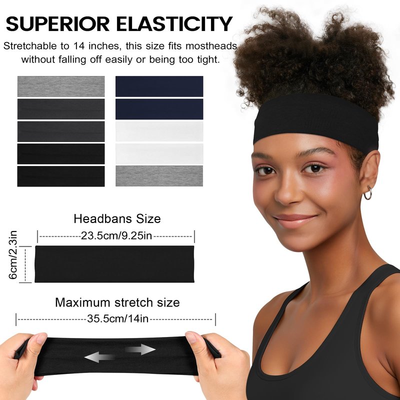 10 PCS Headbands for Women - Fashion Non Slip Headbands for Women and Men Perfect for Sports and Outdoor Activities in Summer, Including Running, Yoga, Cycling, Gym Workouts