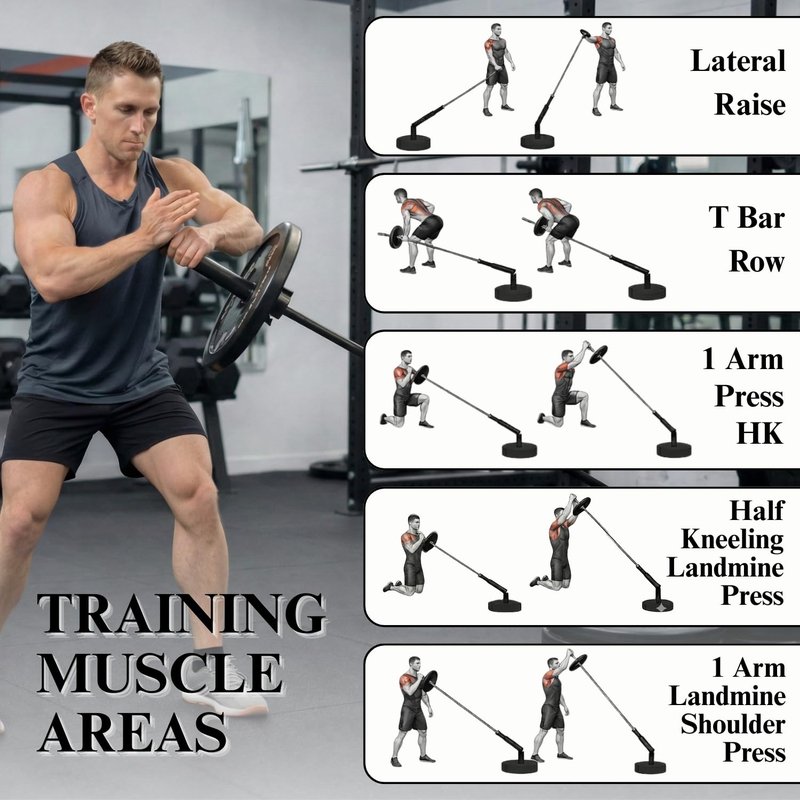 XARIWOD T Bar Row Landmine Attachment - Fit for 2" Barbell, 360° Swivel for Back & Full-Body, Includes Three Resistance Bands