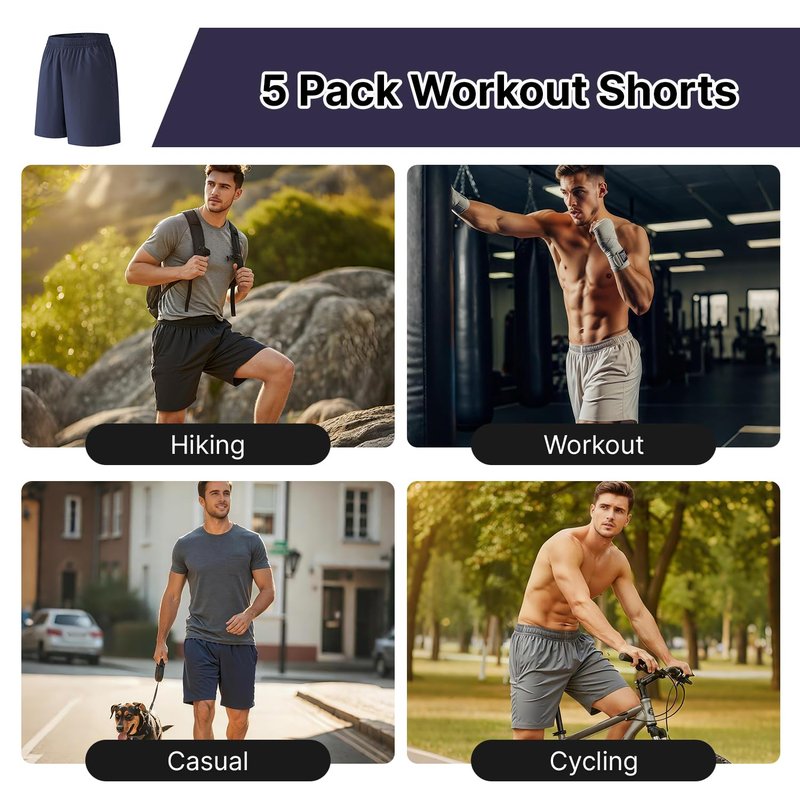 TRUPPALAND Men's Athletic Shorts 5 Pack, Quick Dry Gym Shorts with Pockets Workout Running Sports Shorts for Men