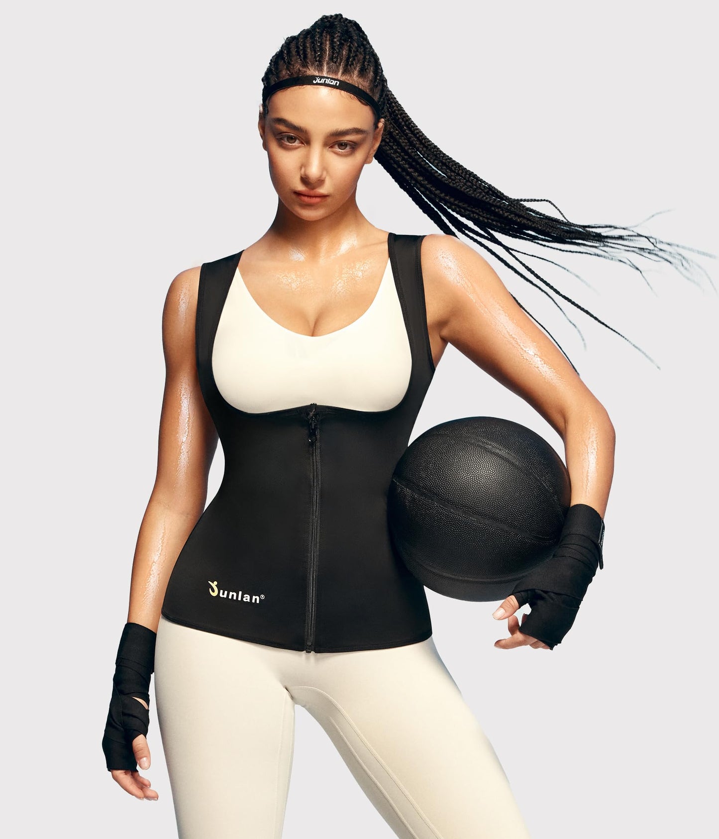 Junlan Sauna Suit for Women Waist Trainer Vest Sweat Tank Top Shaper for Women with Zipper (Blue, Small)