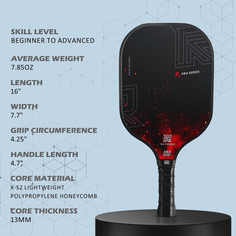 Ritzmed USAPA Approved Pickleball Paddles Set of 4 - T-300 Carbon Fiber Hybrid for Soft Touch & Control - Quiet Lightweight Core - Complete Starter Kit with Bag & Balls for Family & Beginners