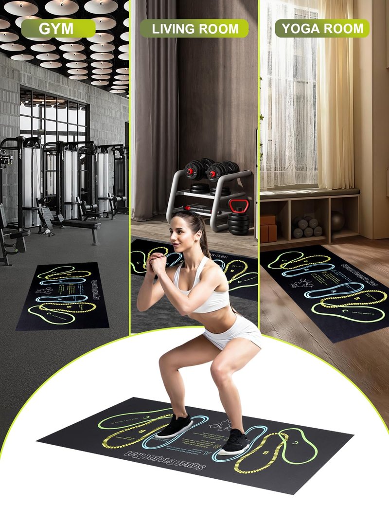 Squat Mat with Foot Position,Large Squat Target Pad 30'' X 13.8'',4mm Thickness Squat Mat Foot Positioning, Exercise Mat for Squats, Leg and Abdominal Workouts (Black)