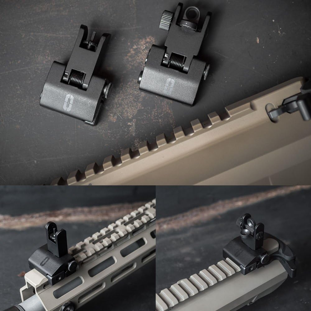 Chaos Ready Flip-Up Iron Sights - Spring Loaded Low Profile Backup Sights for Picatinny Rails | Co-Witness Front & Rear Set