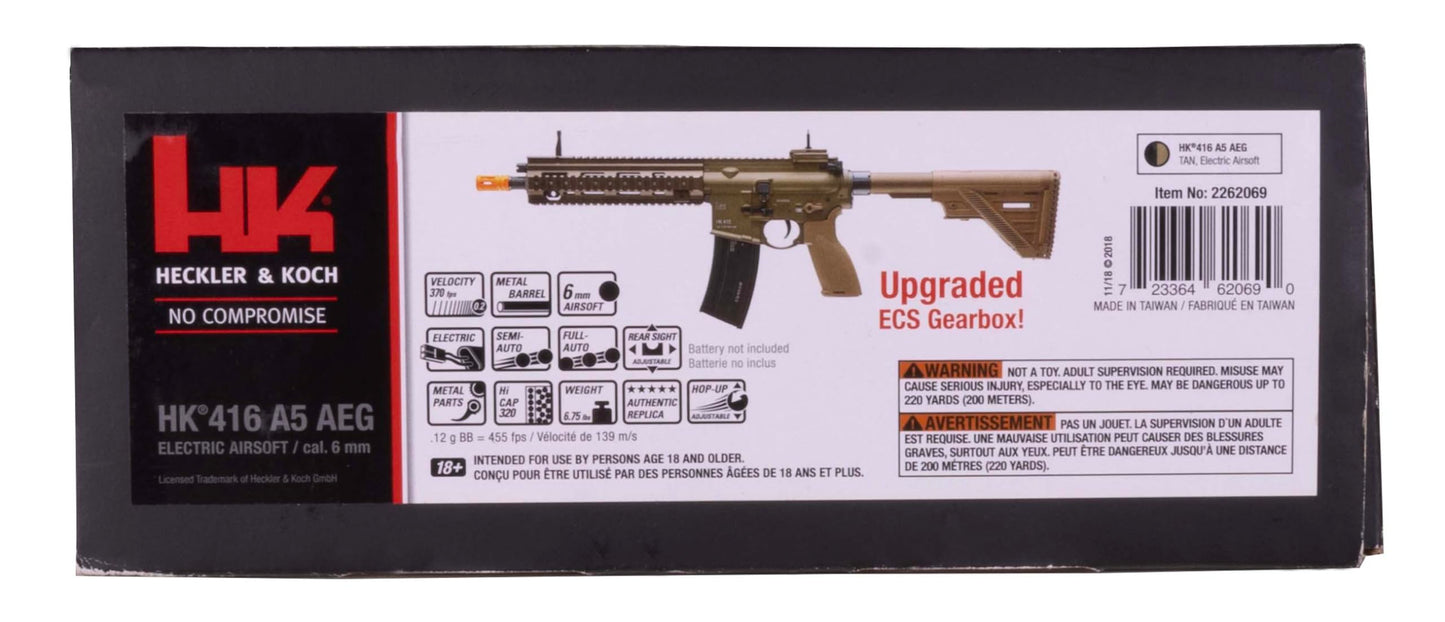 HK Heckler & Koch 416 A5 AEG Automatic 6mm BB Rifle Airsoft Gun, Tan