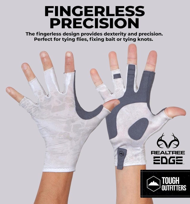 Fingerless Fishing Gloves - UPF 50+ UV Protection | Reinforced Grip for Kayaking & Rowing - White
