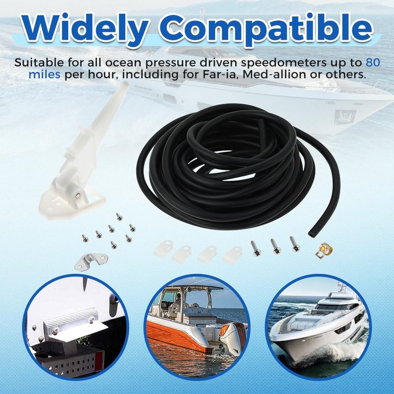 Yetaha Marine Boat Universal Speedometer Pitot Kit, Automatic Kick-up Pilot Tube Assembly Up to 80 MPH, Pitot Sea Portable Mini Tool Accessories, with 20 Ft Premium PVC Tubing