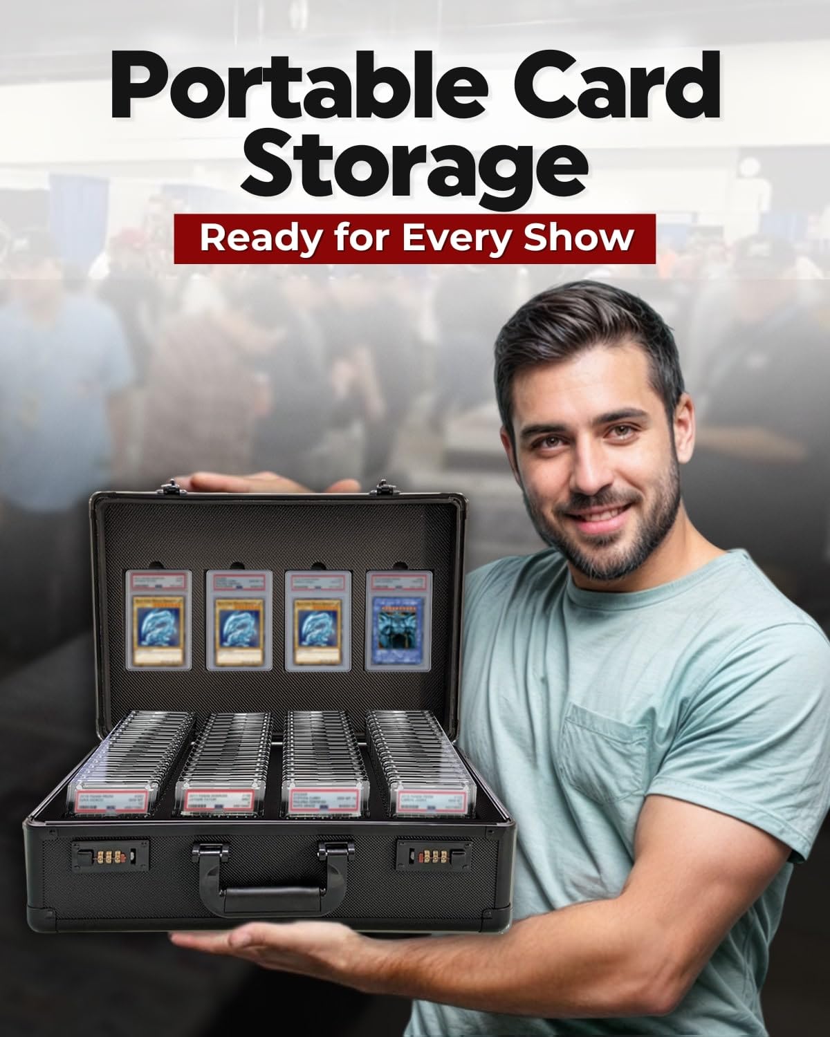 Graded Card Case - Durable PSA Slab Case with Combination Lock - 4 Row Graded Card Storage Box with 8 Foam Inserts - Also Compatible with PSA, GMA, HGA, NGS, SGC, CSG - Holds up to 640 Top Loaders