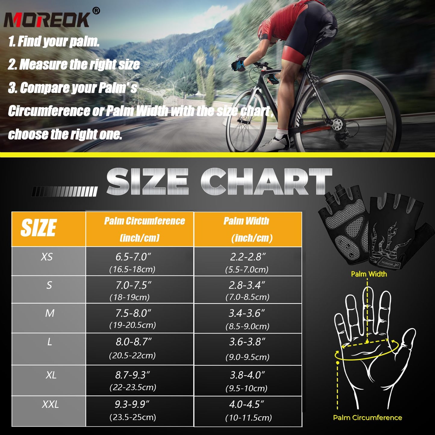 MOREOK Cycling Gloves Bike Bicycle Gloves, Half Finger 5MM Gel-Gray-L
