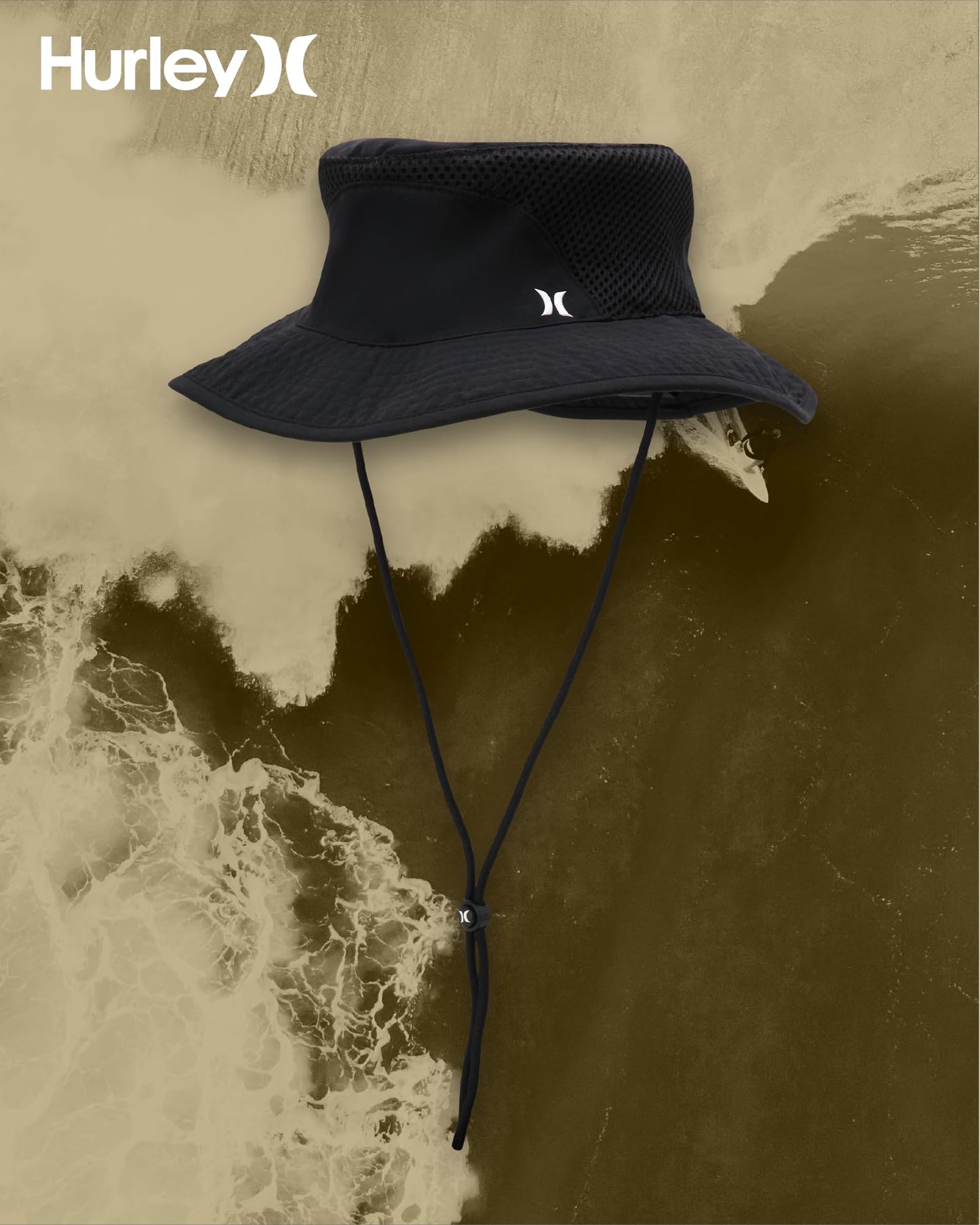 Hurley Men's Boonie Hat - Moisture Wicking and Packable Full Brim Sun Hat UV Protection for Fishing, Hiking, and Safari, Size Small-Medium, Black/White
