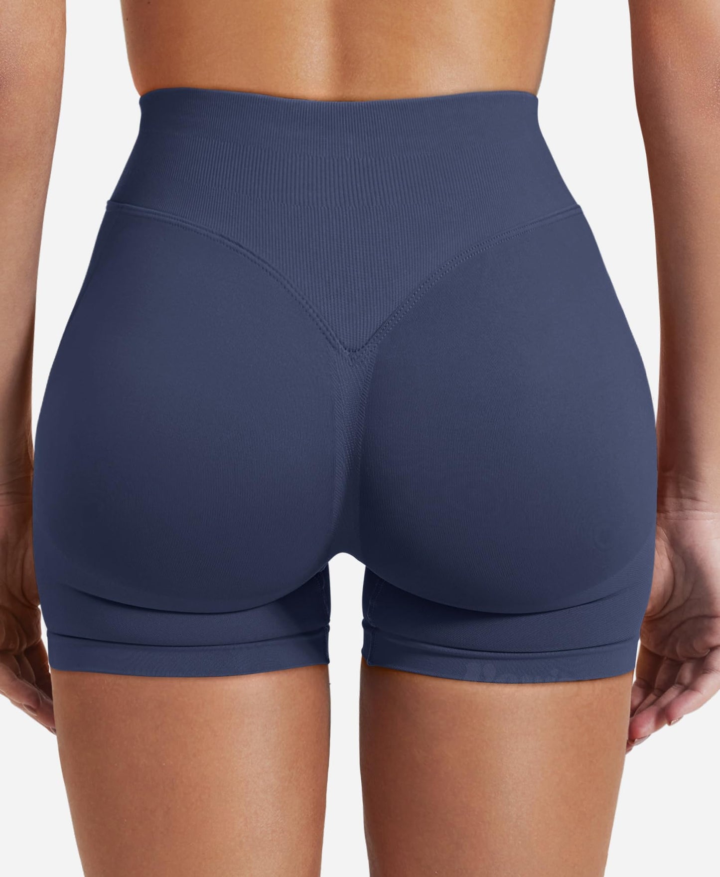 VOYJOY Women Workout Impact Shorts 2.5"/ 3.6"/ 4.5"/ 6" Scrunch Butt Lifting Gym Seamless Booty Biker Shorts Blue Grey