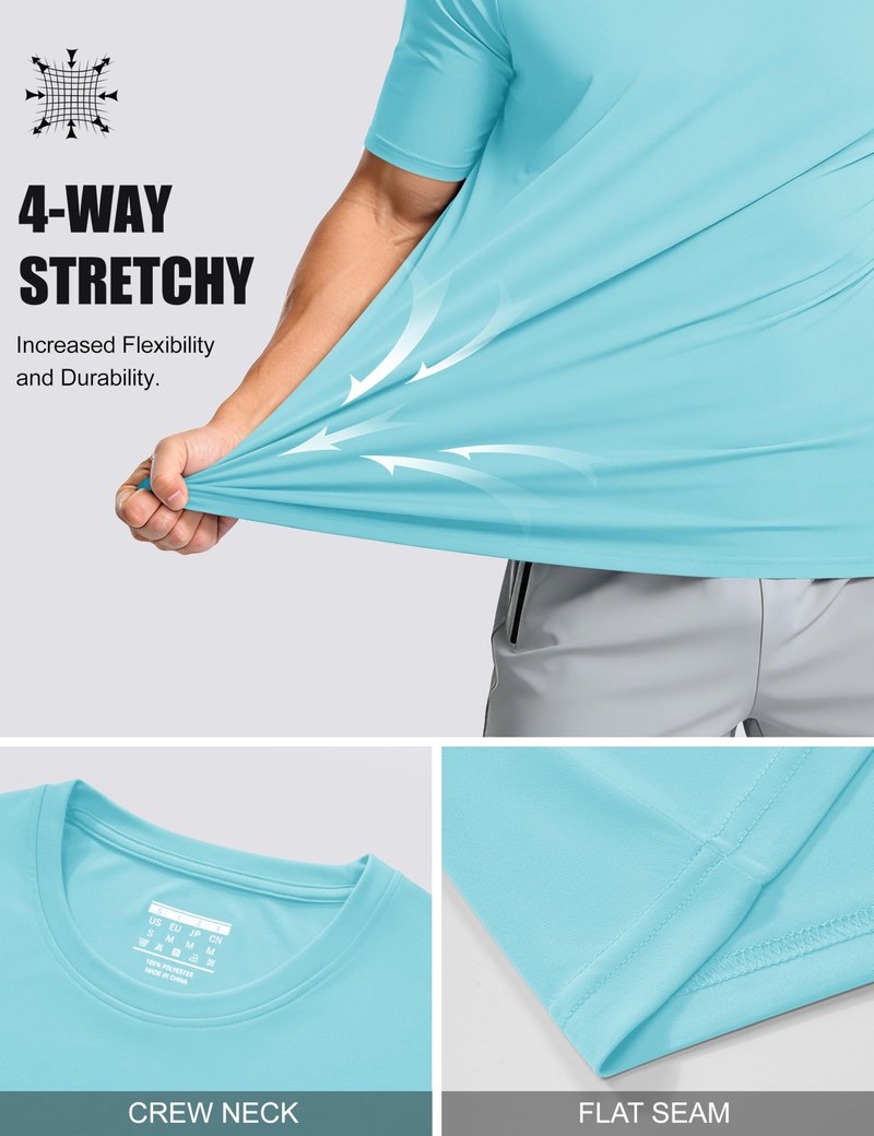 Mens Short Sleeve Sun Shirts Lightweight Shirts Moisture Wicking UPF 50+ Workout Running Shirt Dry Fit Active T-Shirt Lake Blue