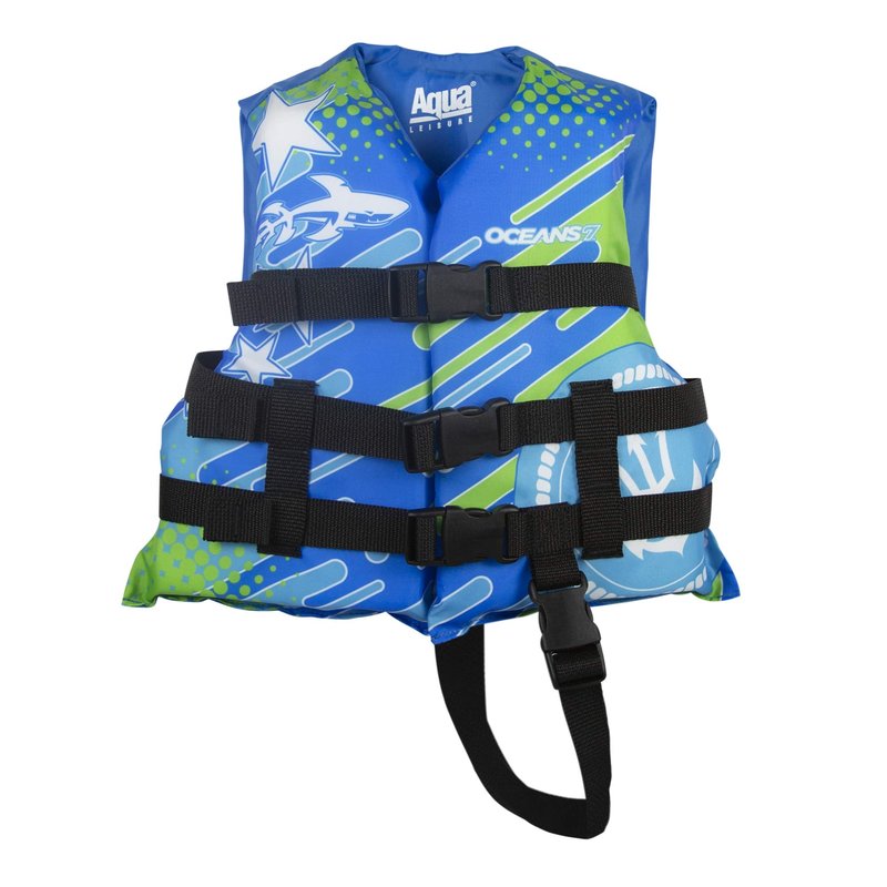 Oceans7 US Coast Guard-Approved, Type III – Kids Life Jacket – Personal Flotation Device with Comfortable Flex-Form-Fit Open-Sided Design – Blue/White