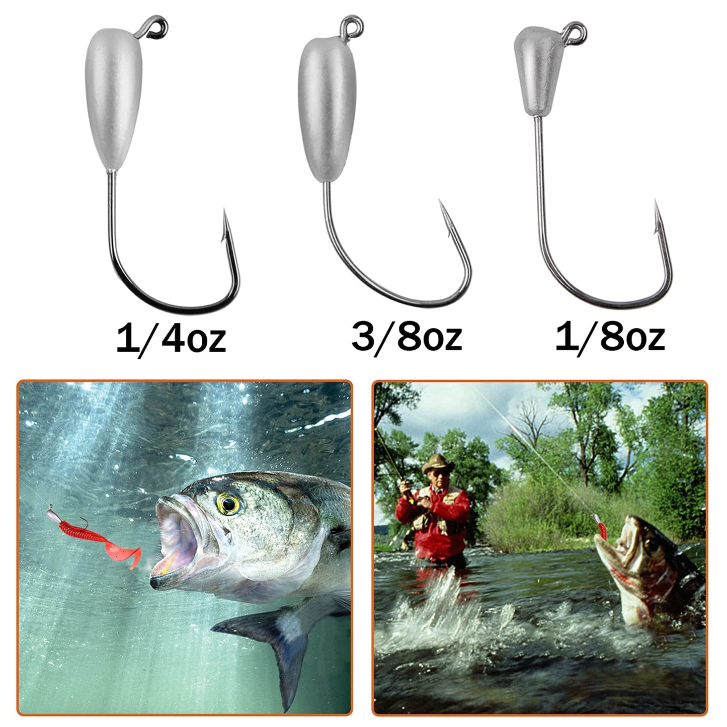 Tube Jig Heads for Bass Fishing, Tube Bait Worm Hooks Swimbait Jig Head Hooks for Freshwater Saltwater Fishing 1/8oz 1/4oz 3/8oz