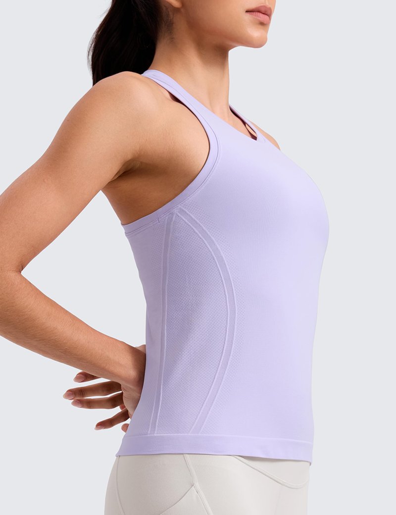 CRZ YOGA Seamless Workout Tank Tops for Women - Athletic Running Gym Sleeveless Shirts Crewneck Racerback Breathable Lavender Frost Medium