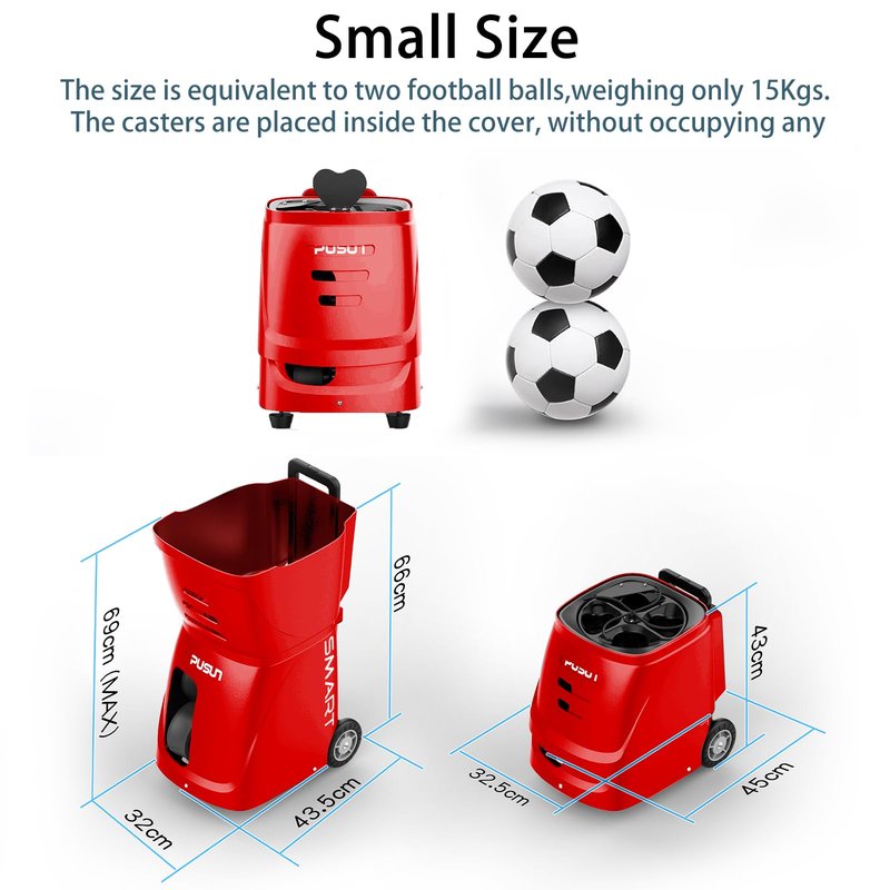 PUSUN PT-SAMRT-Professional Tennis Ball Machine with App Control - 100+ Ball Capacity - 12 Training Modes - 4-6 Hours Battery Life (Red)