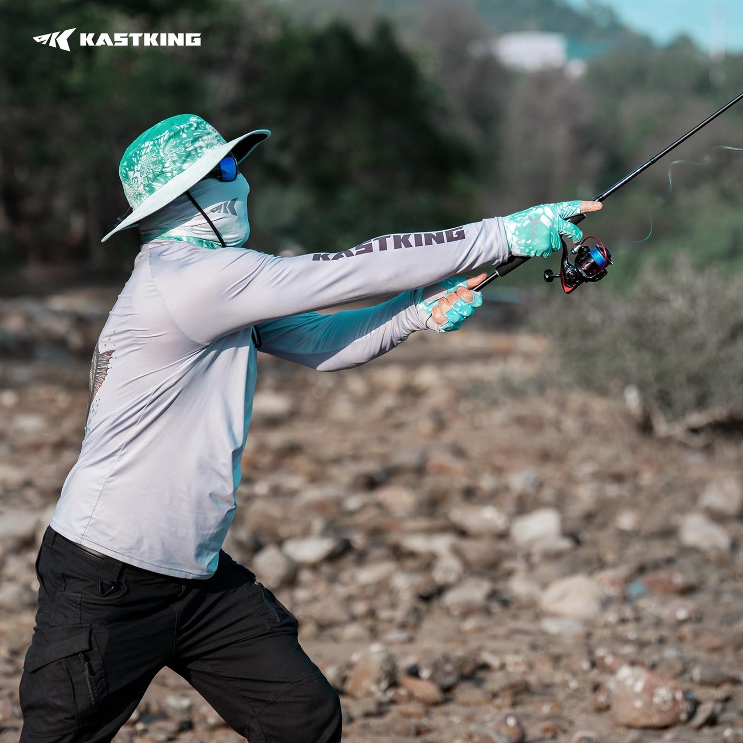 KastKing Sol Armis UPF 50 Boonie Hat - Sun Protection Hat, Fishing Hat, Beach & Hiking Hat, Paddling,Prym1 Turquoise Fizz Fade