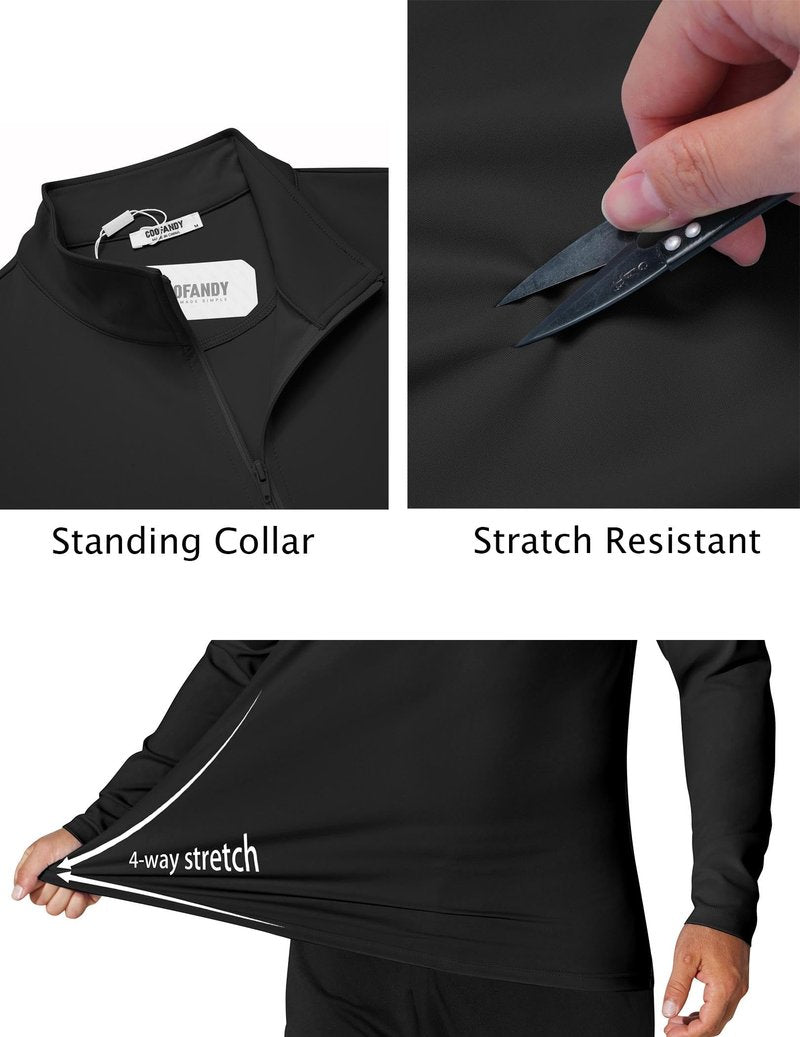 COOFANDY Mens Quarter Zip Pullover Athletic Shirt Long Sleeve Sun Protection Shirt Golf Zip Up Lightweight T Shirts for Man Black