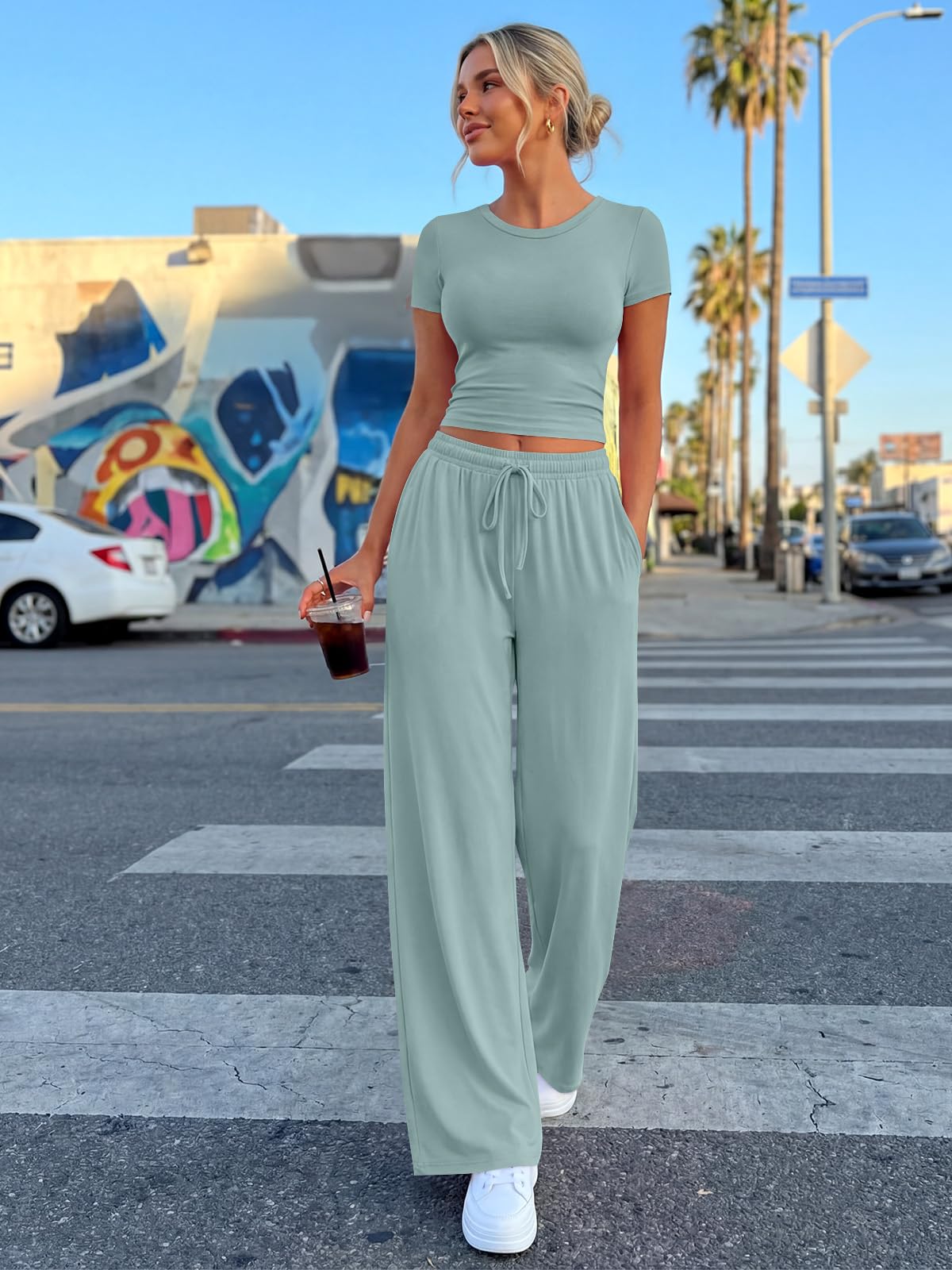 Trendy Queen Womens 2 Two Piece Set 2026 Summer Workout Vacation Gym Clothes Spring Fashion Lounge Matching Airport Travel Outfit Resort Wear Fitness Athleisure Clothing