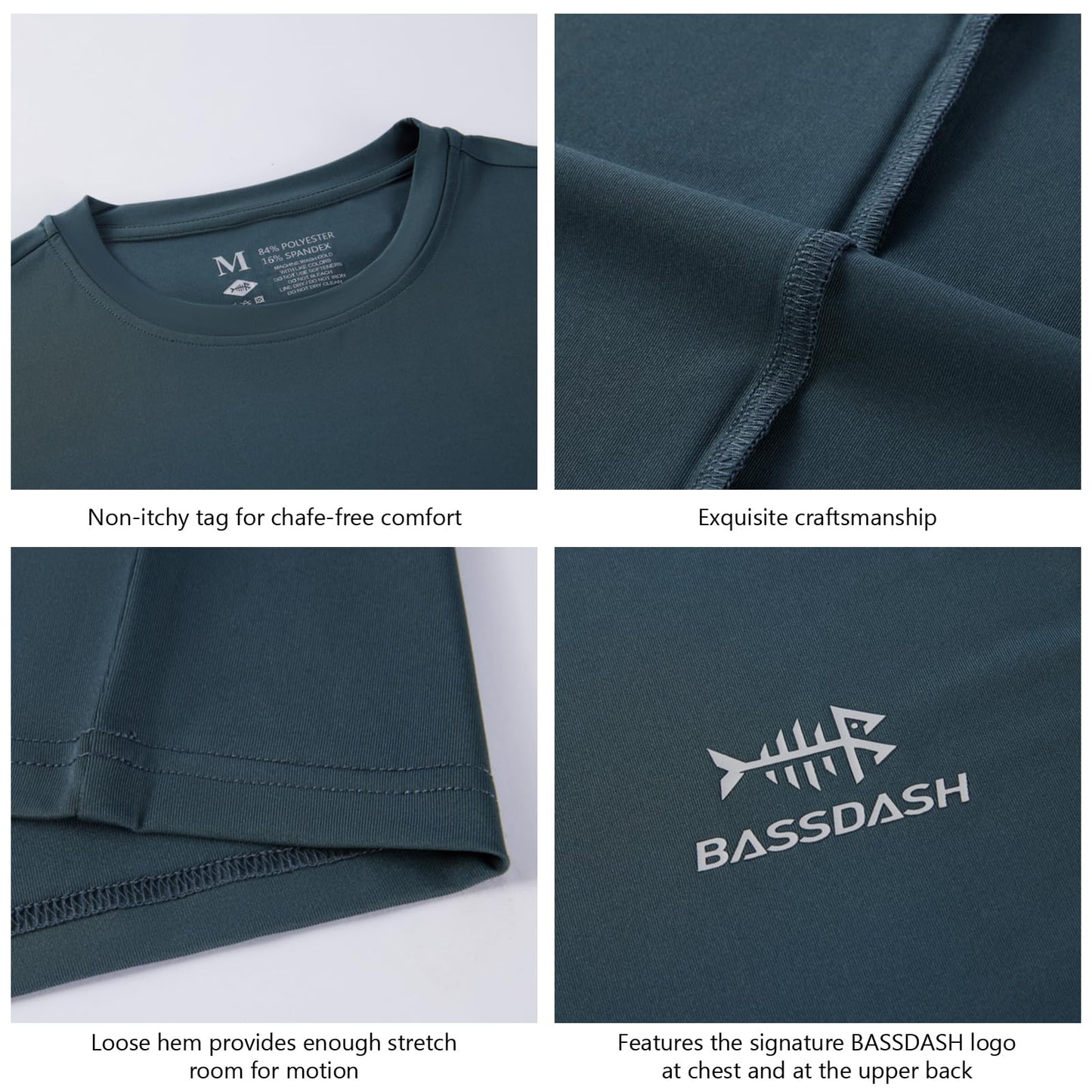 BASSDASH Men’s UPF 50+ Short Sleeve Fishing Shirts Performance Cooling UV Sun Protection Hiking T-Shirts Slate Blue