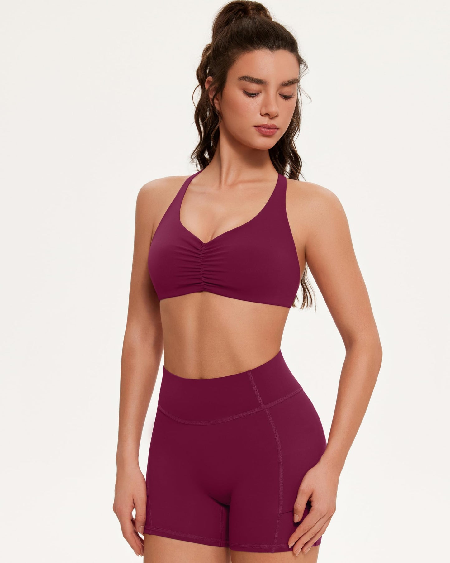 OMKAGI Sports Bras for Women Padded Cross Back Workout Bras Strappy Yoga Bra Crop Top(S, 545-Burgundy)