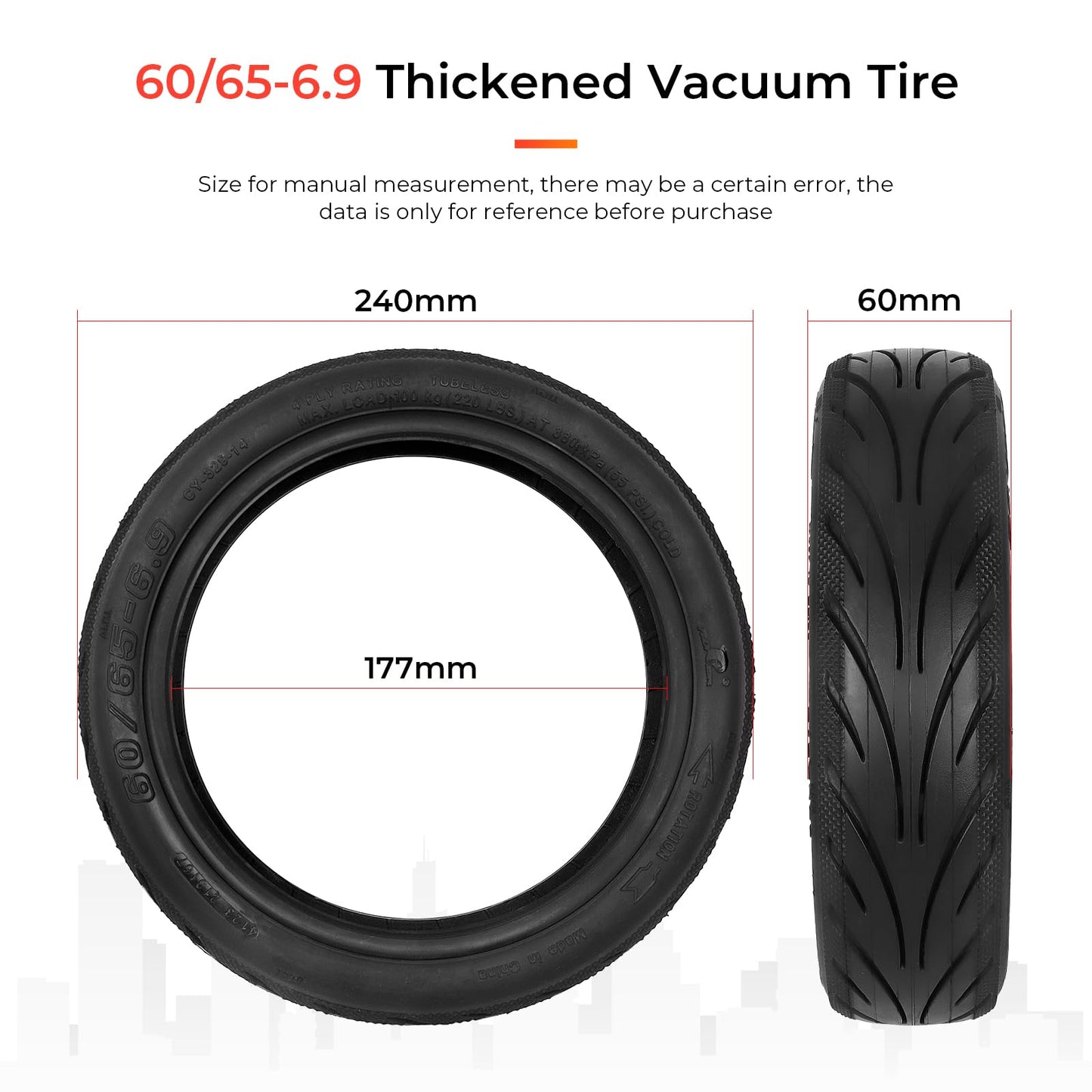 1PCS 60/65-6.9 Tubeless Tire with Valve with Built-in Live Glue Repairable for Max G2 Scooters 10 inch Self Repairing Non-Slip Tire