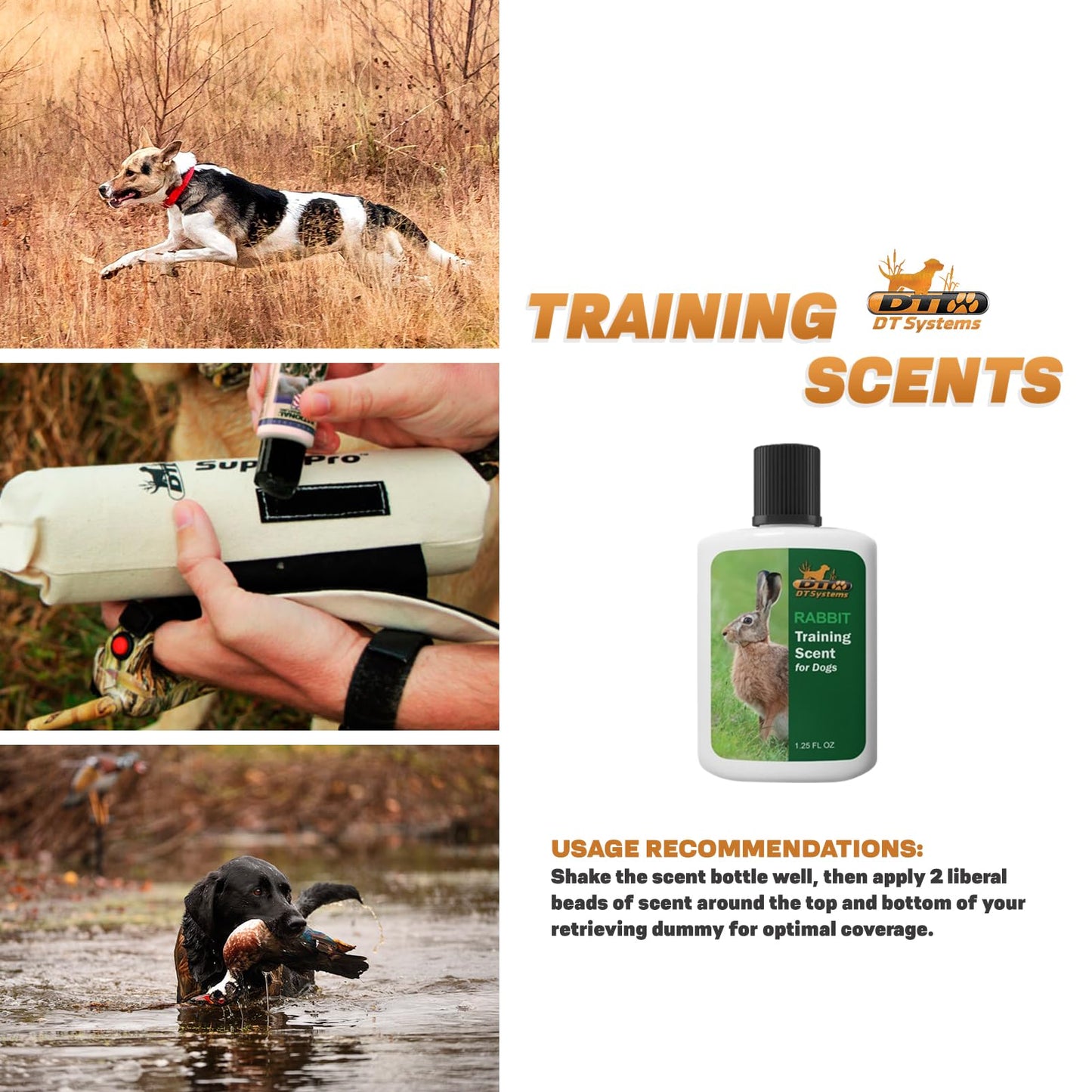 DT Systems Super Pro Series Training Scents, Natural Real Concentrated Hunting Retriever Dog Field Game Trailing Scent Training Aid for Puppies, Adult & Senior Dogs, 1.25 oz