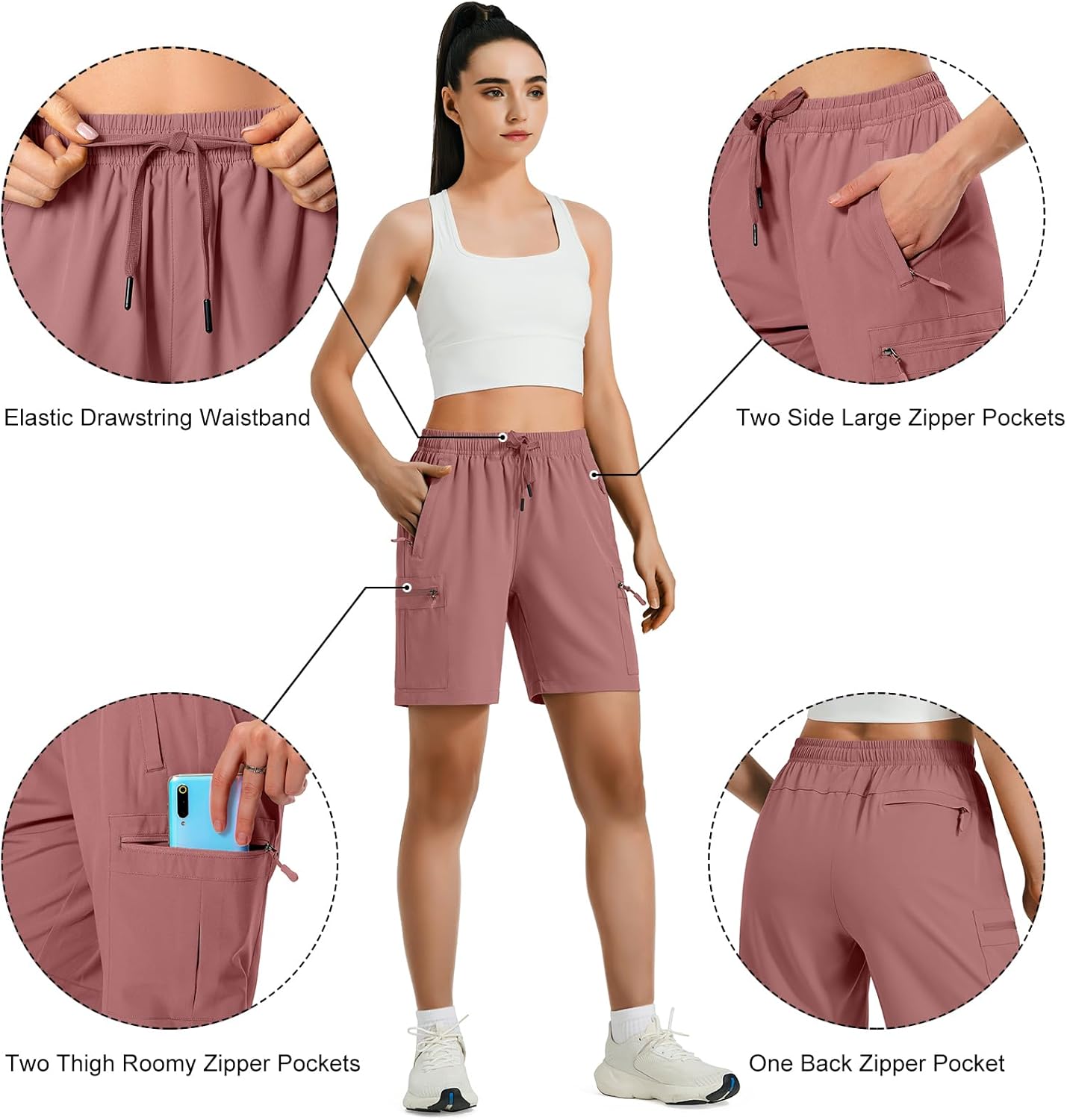 Hugut Women's Lightweight Hiking Cargo Shorts - Quick Dry, Water Resistant | Ideal for Camping & Travel