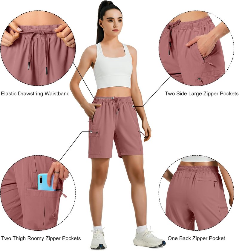 Hugut Women's Lightweight Hiking Cargo Shorts - Quick Dry, Water Resistant | Ideal for Camping & Travel