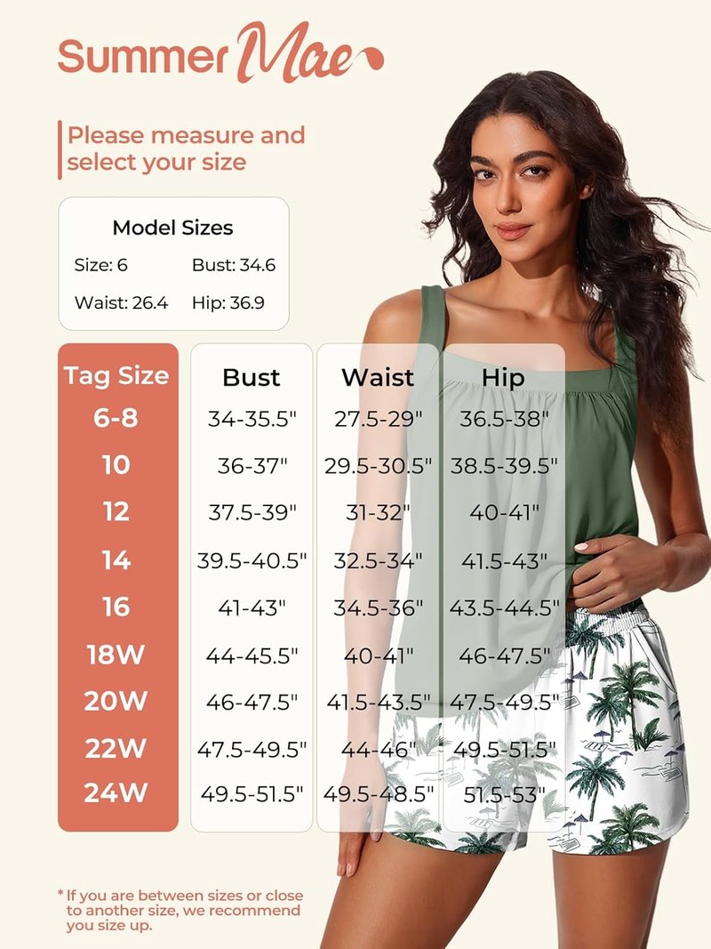 Modest Tummy Control Tankini Swimsuit for Women - Summer Mae Blouson Swim Shorts with Pockets | Perfect for Beach Days