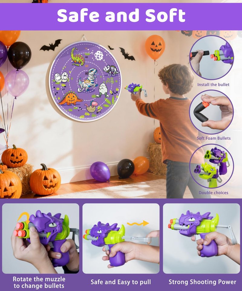 2 in 1 29" Large LED Dart Board for Kids, Kids Dart Board with LED Sticky Balls for Boy Toys, Indoor & Outdoor Sport Fun Party Kids Toys Games,Birthday Gifts for 4-12 Year Old Boys&Girls(Dinosaur )