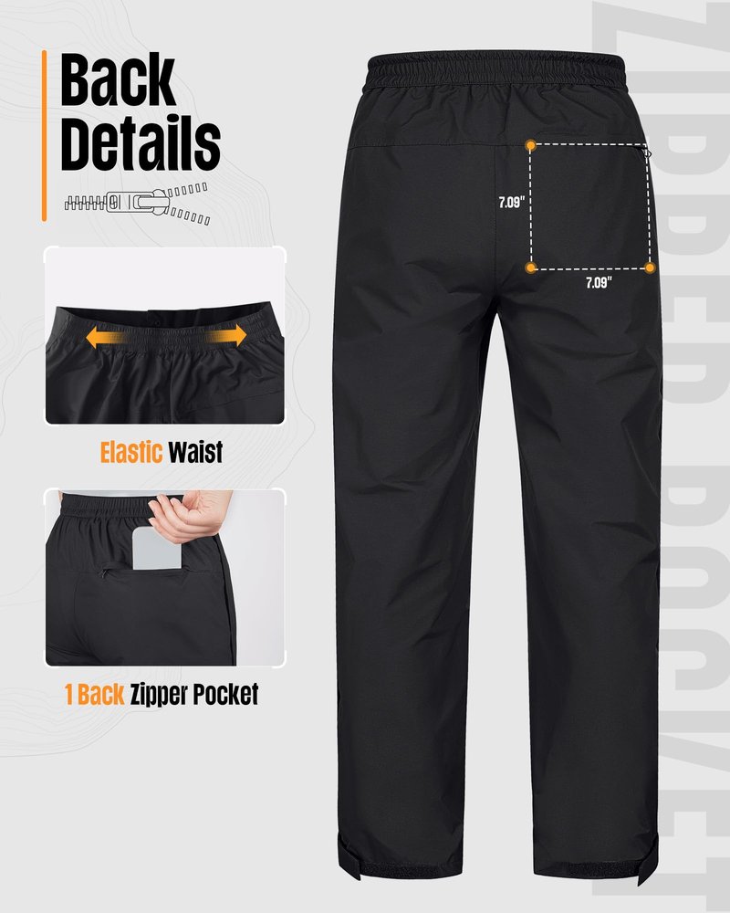 33,000ft Women's Full Zip Rain Pants Lightweight Rain Over Pants Windproof Outdoor Hiking Fishing Golf Black