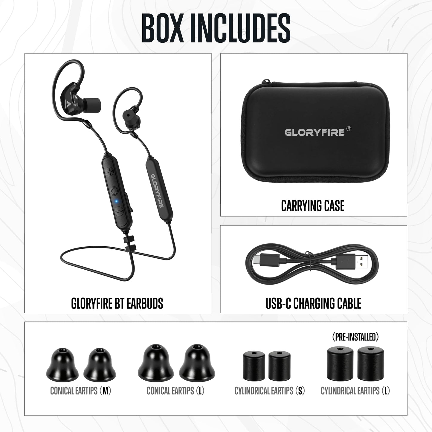 GLORYFIRE Bluetooth Shooting Ear Protection Earplugs,Shooting Ear Buds for Hearing Protection, Noise Reduction Ear Protection for Gun Range(Matte Black)