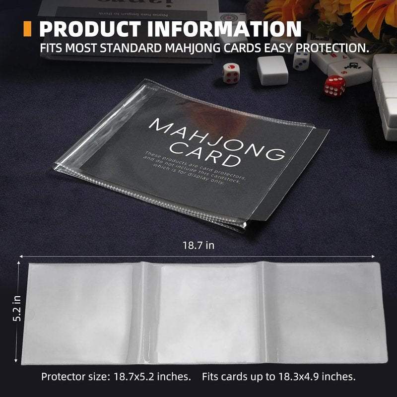 Mahjong Card Sleeve Holder - Durable Protective Covers for Large Print Cards | 6 1/8” x 4 3/4” - 4 Pack