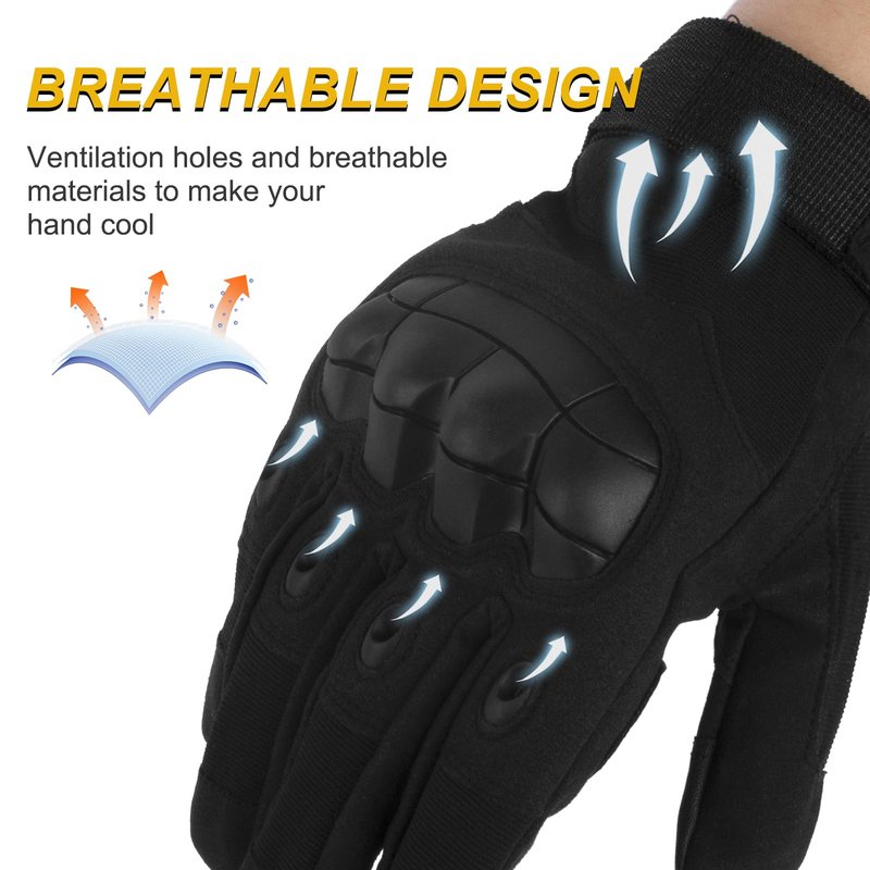 Fhmidic Large Tactical Gloves for Men - Hard Knuckle Protection | Touchscreen Compatible Motorcycle Gloves (Black, L)