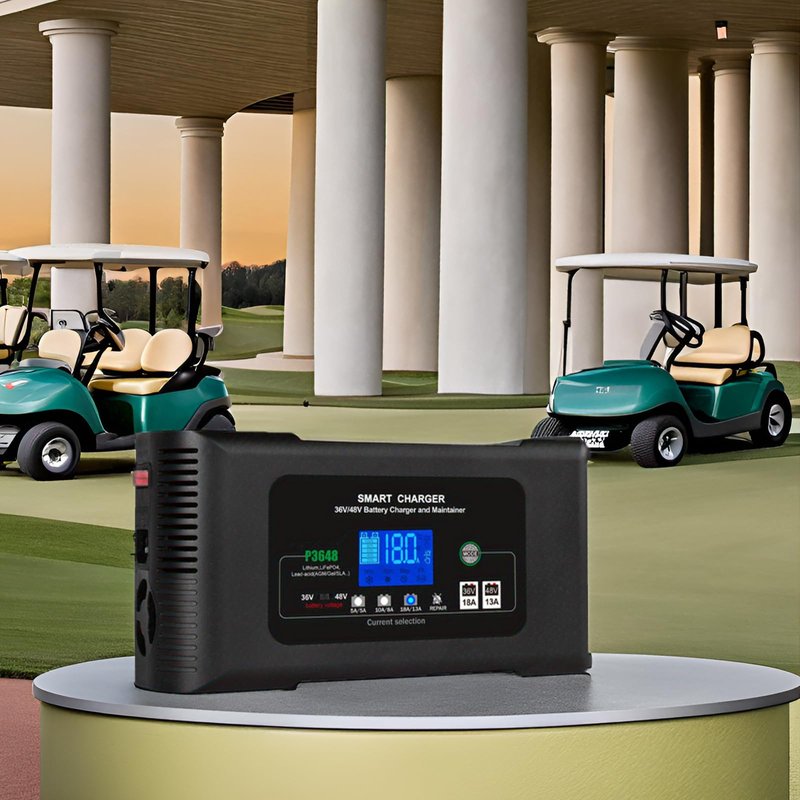 Golf Cart Battery Charger, 36 Volt 18 AMP/48 Volt 13 Amp Large Screen Golf Cart Charger for Club Car Golf Carts with 3 Pin Round Plug, Lithium, LiFePO4, Lead-Acid AGM/Gel/SLA Smart Battery