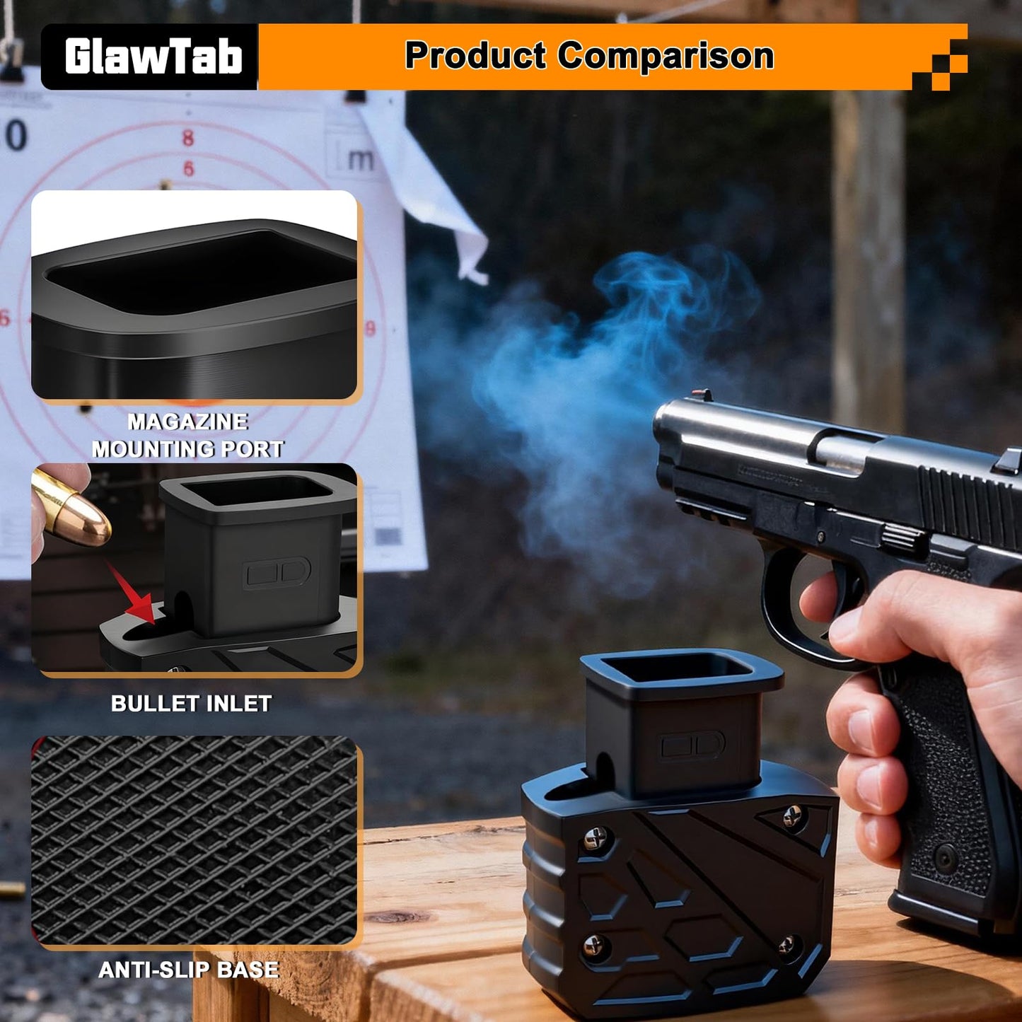 GlawTab Magazine Speed Loader for Glock 9mm/.40 S&W | Fits Glock 17/18/19/22/23/24/26/27/34/35/45/47 | Effortless Pain-Free Reloading, Portable & Stable Design | Ideal Gift for Shooters