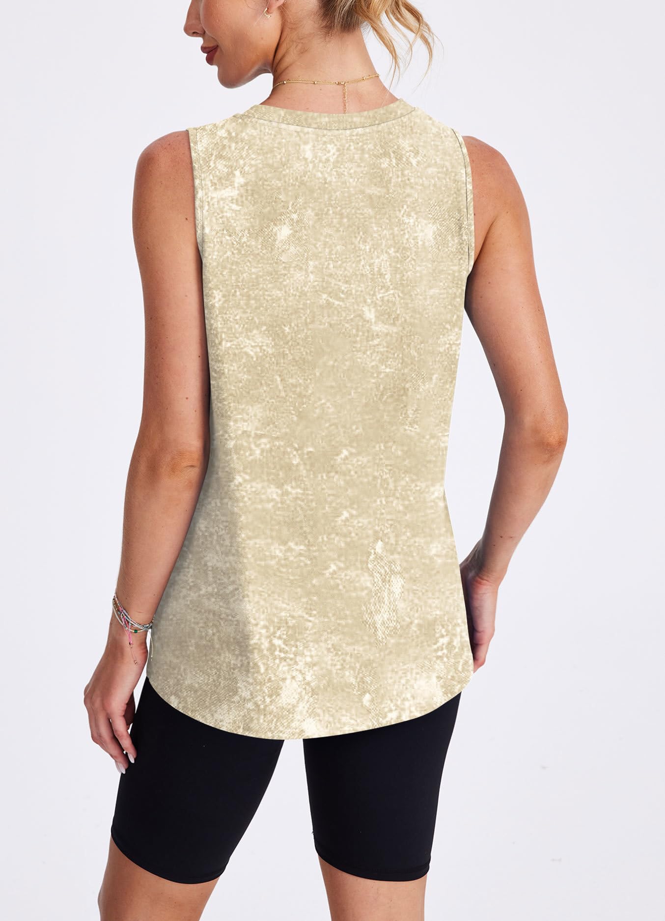Womens Workout Tops Tank Tops Yoga Shirts Athletic Running Sleeveless Gym Clothes High Neck Athletic Running Shirts Khaki Tie Dye XXL