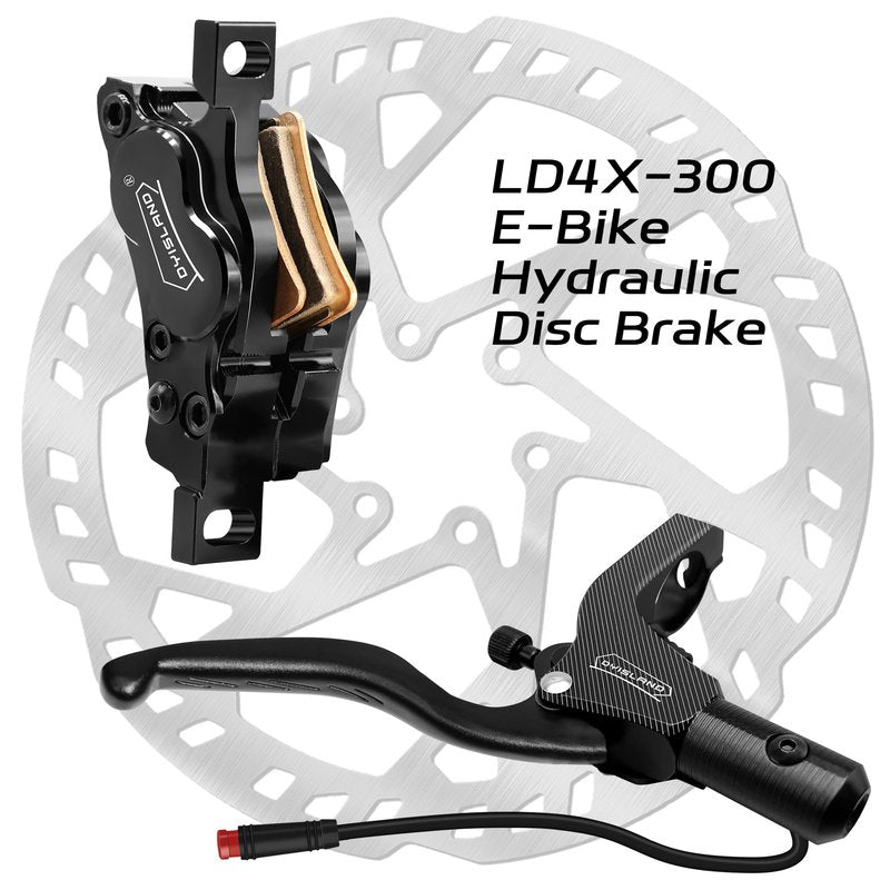 DYISLAND E-Bike Hydraulic Disc Brake Set 4-Pistons/2-Pistons,2-PIN/3-PIN Pre-Bled with Mineral Oil Brakes Kit,Front and Rear Set,180mm 2.3mm Thick Rotors(Black/4-Pistons/2-PIN/R1900mm/Rear brake only)