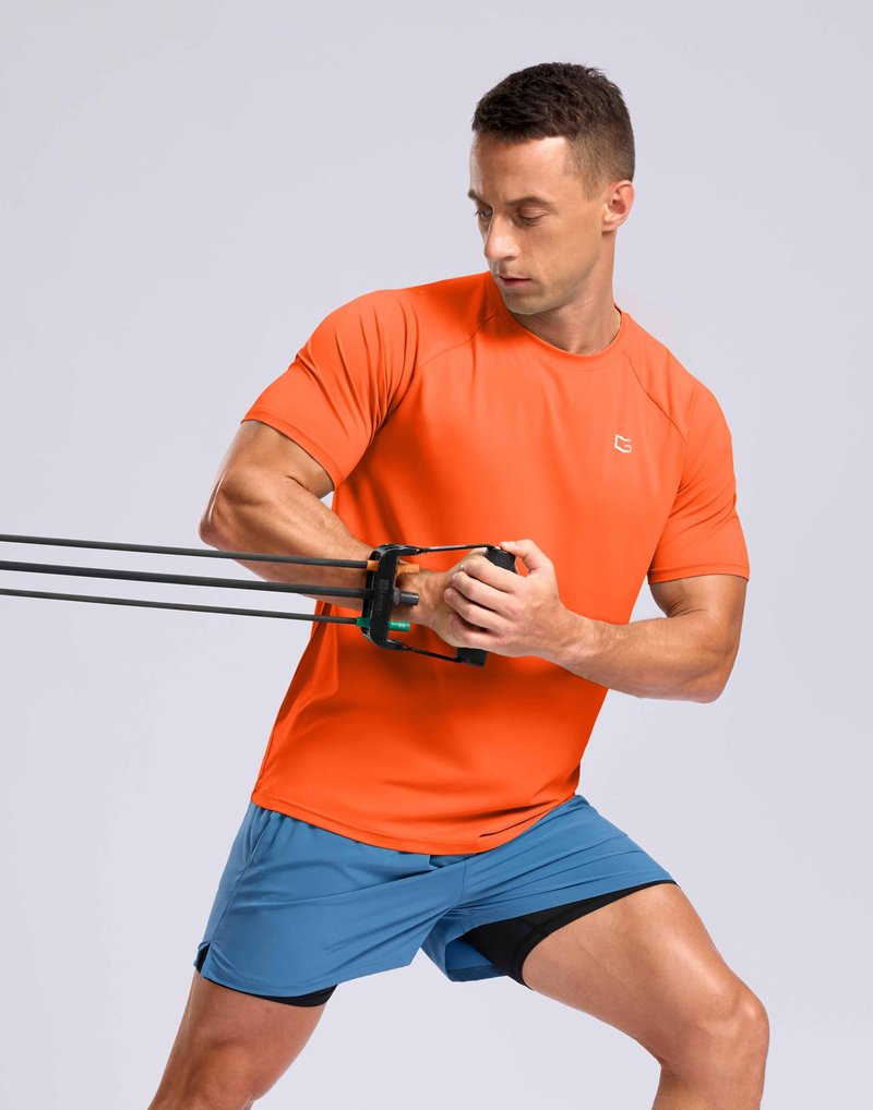 G Gradual Men's Athletic Workout T-Shirts Moisture Wicking Cooling Running Shirts Short Sleeve Performance Tee for Gym Tennis(Orange,XL)