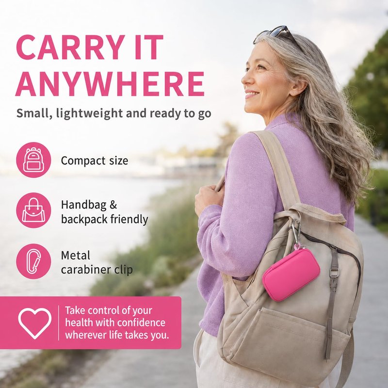 PAIYULE Heart Rate Monitor Case for KardiaMobile 6L / 6L Max 1L Personal EKG Monitor Storage Holder for Cardiac Mobile Portable Heart Rate Monitor Bag Organizer (Pill Box Included) Rose Red