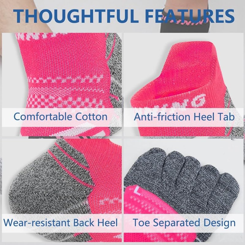 ABTRAV Womens Toe Socks No Show Five Finger Sports Running Athletic Socks Cotton Arch Support Ankle Socks 6 Pairs