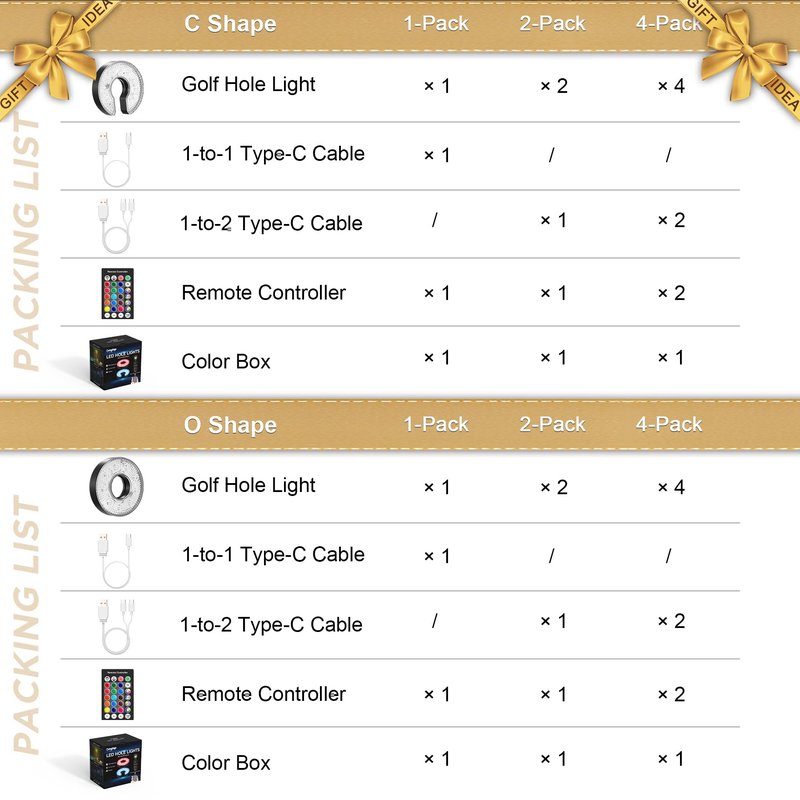 KINGTOP Rechargeable LED Golf Hole Light - Waterproof, Focused Illumination Lens, Remote-Controller, Perfect for Backyard Night Golf Practice Putting Green, Camping, Outdoor Party, O-4Pack