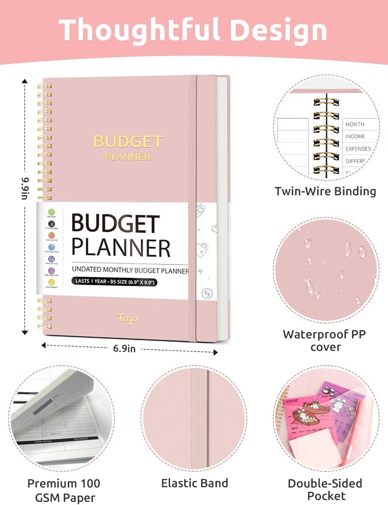 Monthly Budget Planner - Undated Expense Tracker Notebook & Bill Organizer | Finance Planner in Pink