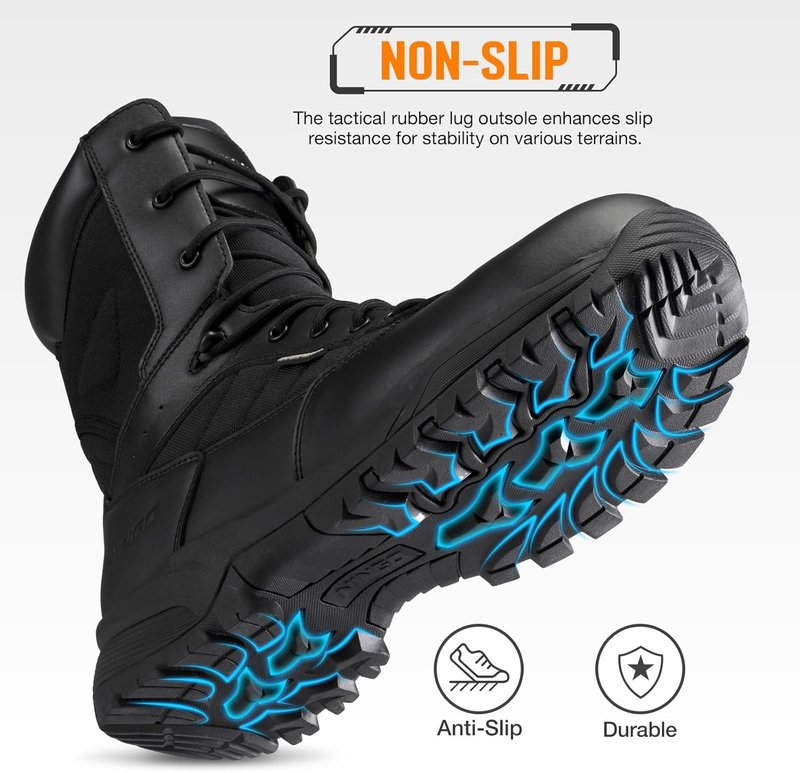 Composite Toe Work Boots for Men - Waterproof, Lightweight Design | 8" Leather Safety Shoes with Side Zipper, Non-Slip & Puncture Proof