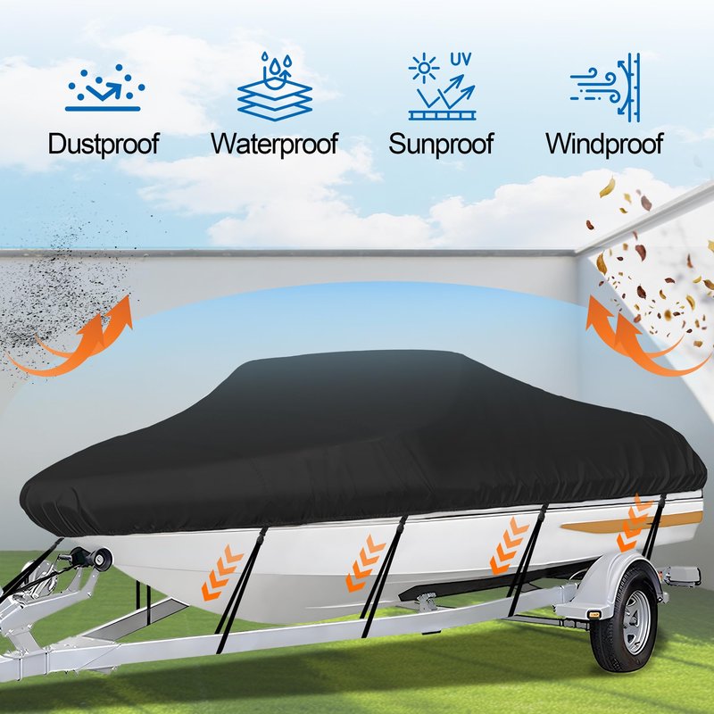 iCOVER Trailerable Boat Cover- 23'-24' 800D Water Proof Heavy Duty, Fits V-Hull, Fish&Ski, Pro-Style, Fishing, Utiltiy, Runabout, Bass Boats, up to 23ft-24ft Long and 102" Wide