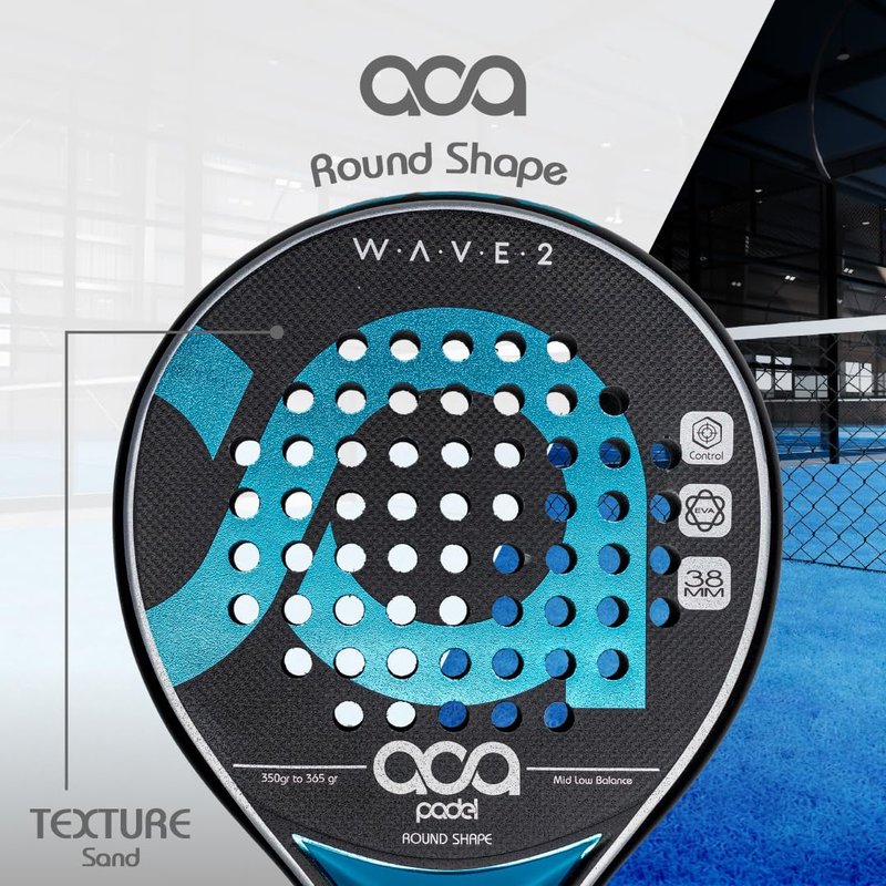 ACA Wave 2 Professional Padel Racket | 3K Carbon | Round Shape | EVA Soft Black | Low-Medium Balance | Great Control & Maneuverability