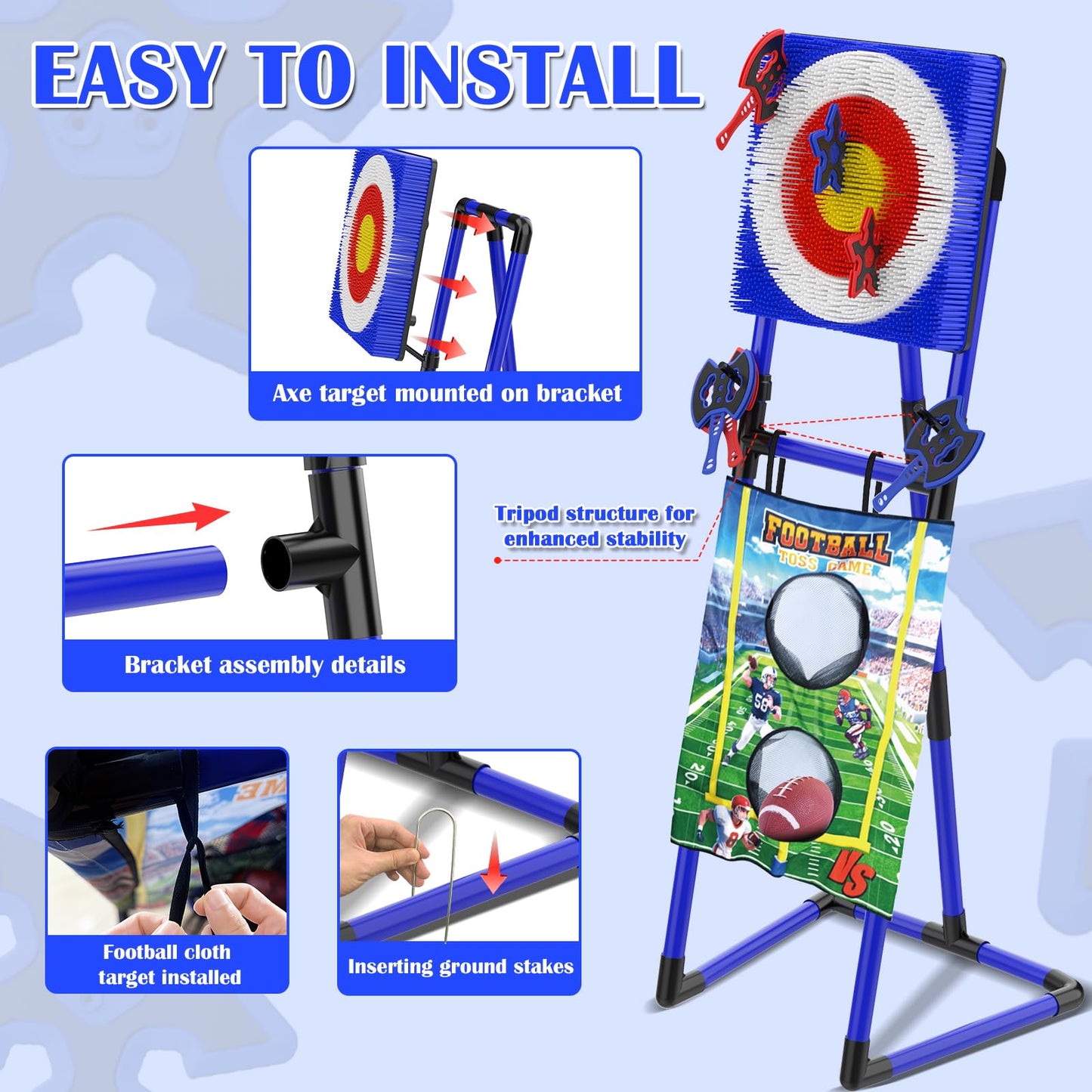 VATOS 2-in-1 Axe & Football Throwing Game Set, Bristle Axe Toss Target with 16 pcs Safe Darts, Portable Outdoor & Indoor Backyard Games for Teens and Adults, Lawn Carnival, Camping Party Toy Gift