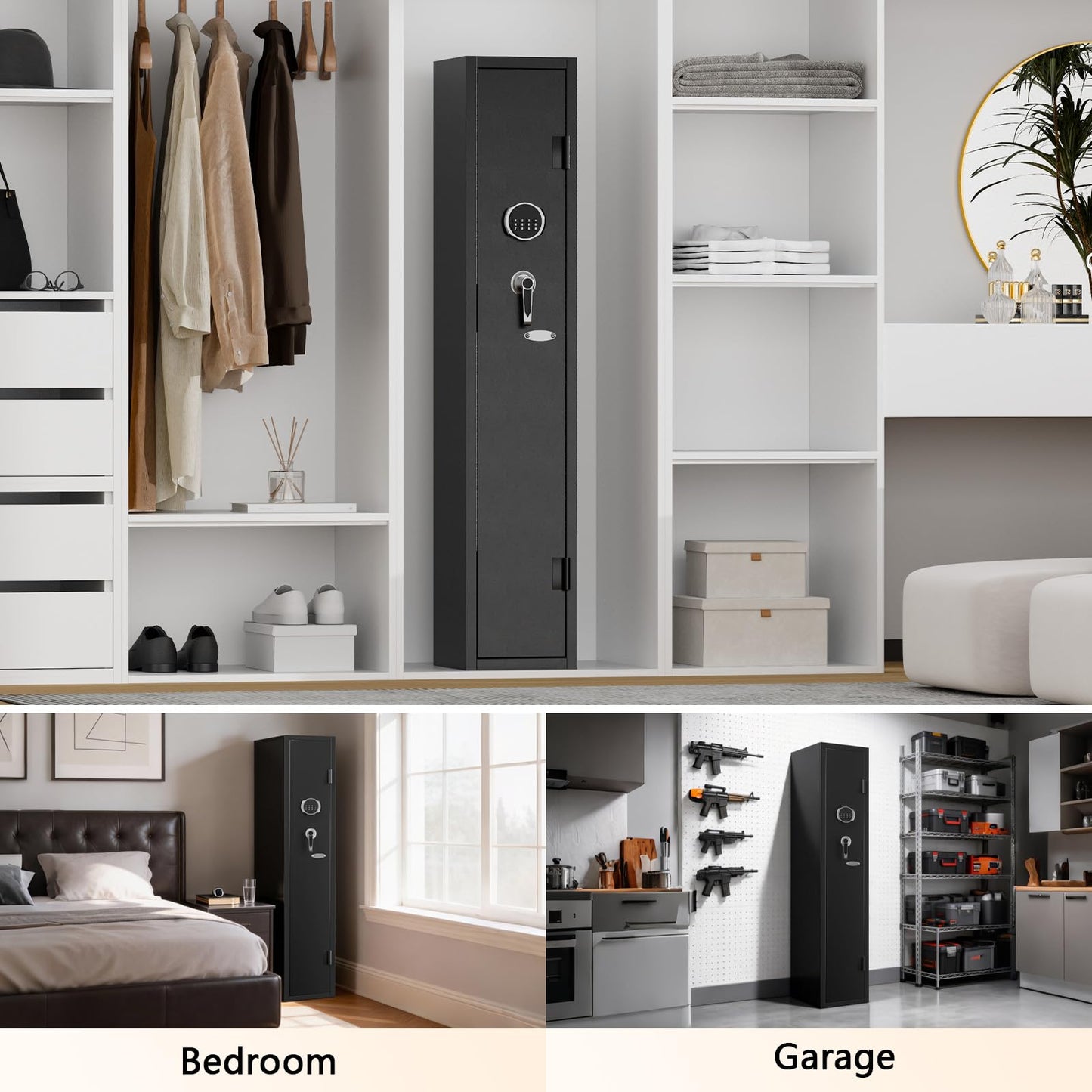 KAER 2-3 Gun Safe with Digital Keypad, Rifle Safe for Home, Secure Gun Cabinets for Rifles and Shotguns with Removable Shelf, Heavy-Duty Alloy Steel Security Safe for Bedroom Closet or Garage